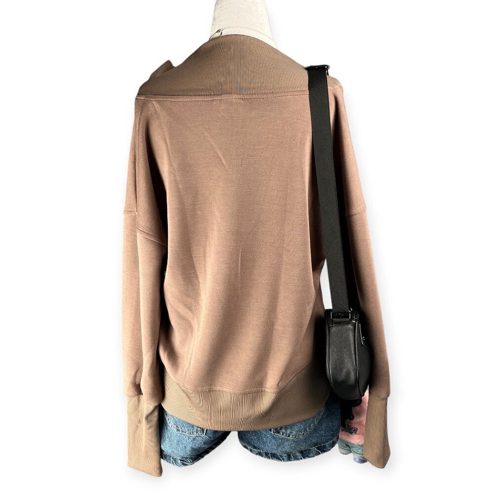 Scoop Ultimate Scubaknit V Neck Sweatshirt Women's S Brown Pullover Minimalist - Picture 2 of 8